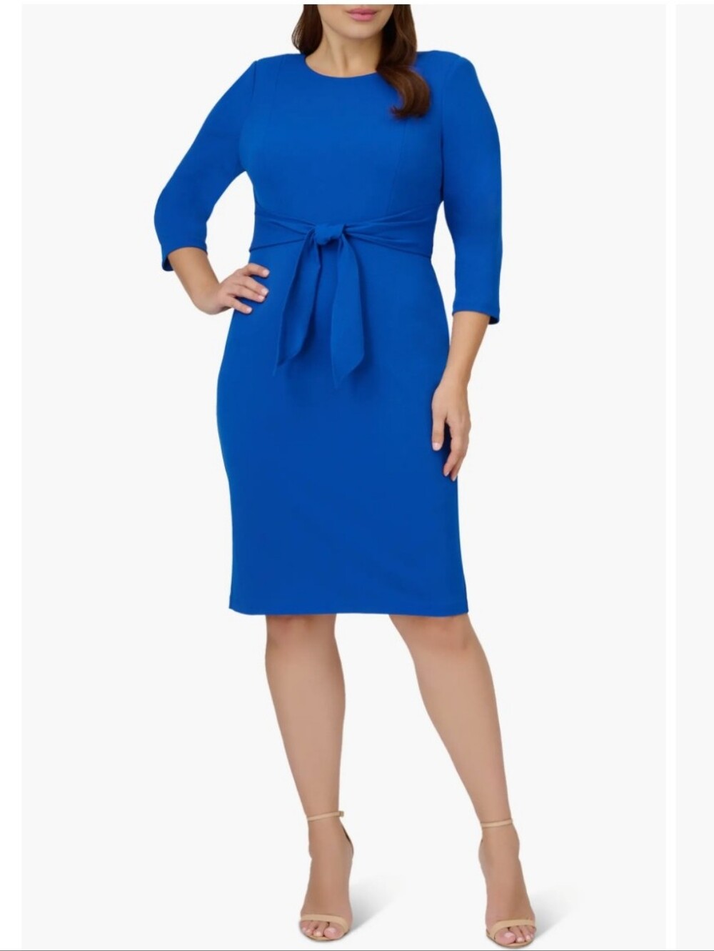 Adrianna Papell Women's 12 Tie Waist Crepe Dress Royal Blue Belted Sheath New